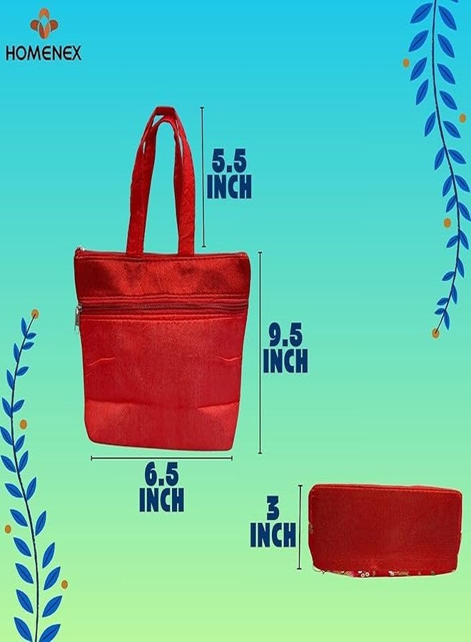 HOMENEX Embroidered Gift Tote Bags - Colorful Zipper Handbags for Women - Traditional Floral Design - Perfect for Weddings, Parties, Return Gifts & Festive Occasions (PACK OF 06) - Image 2